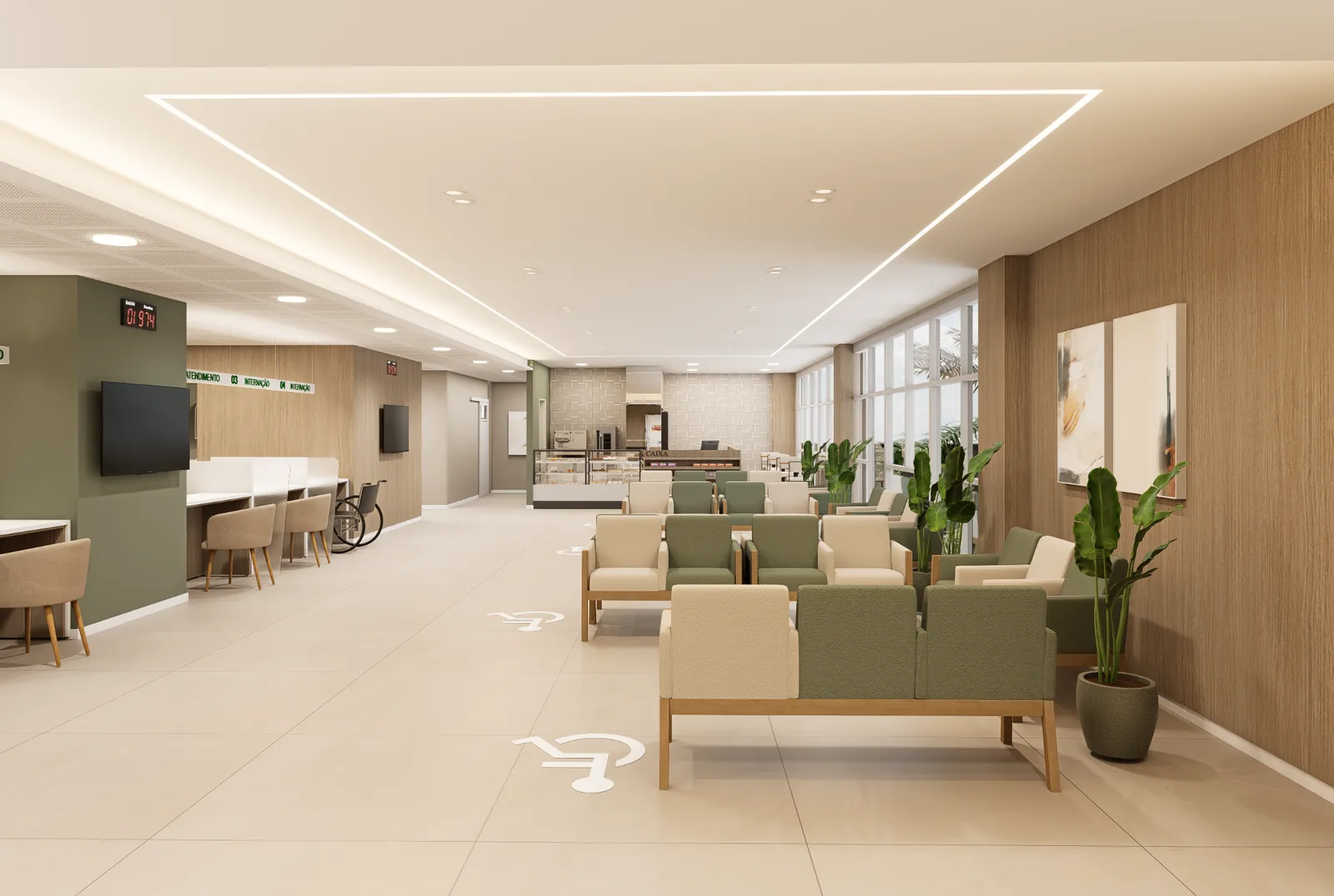 Recepção · área de espera e cafeteria